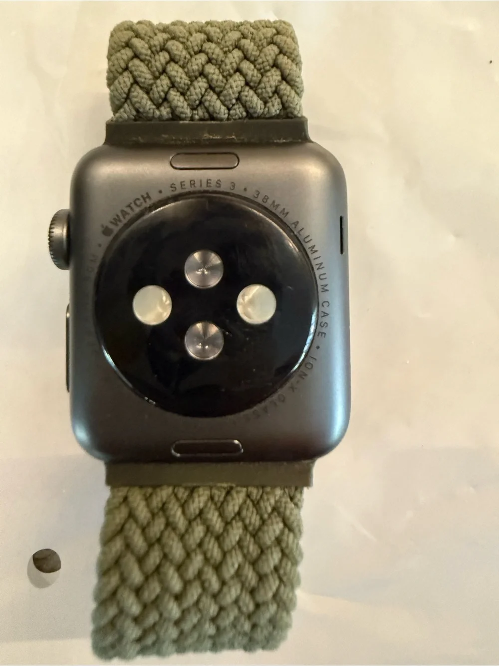 Apple Watch Series 3 38mm aluminum with olive green braided wrist band